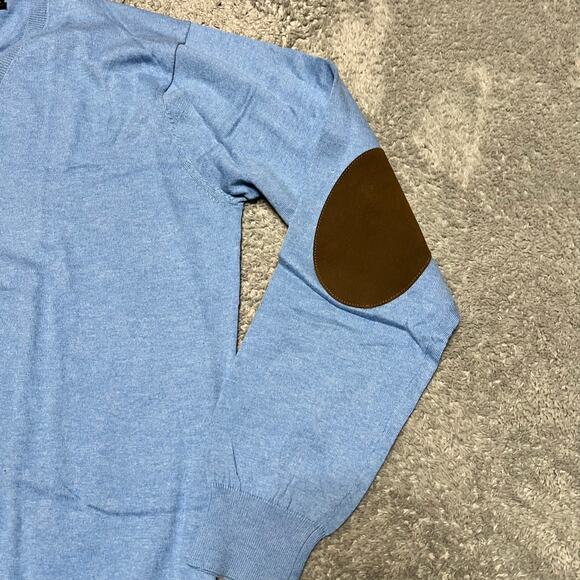 Bexley Sweater Mens Large Pima Cotton Cashmere Elbow Patch V Neck Blue - Picture 2 of 7